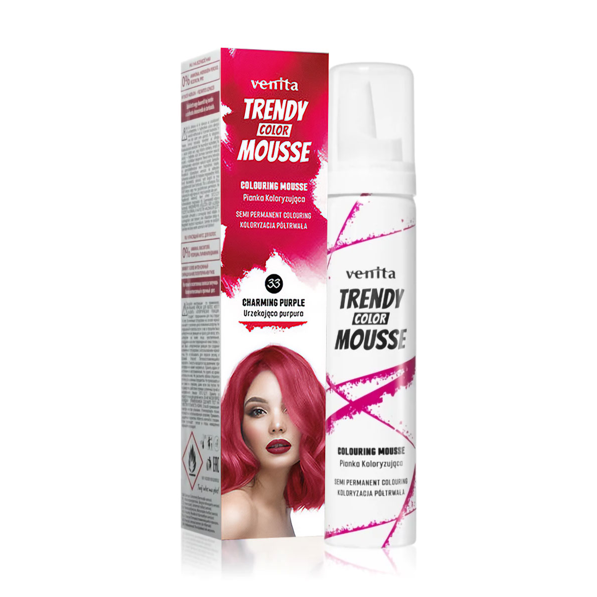 Відтінковий мус для волосся Venita Trendy Color Mousse 33 Чарівно-пурпурний, 75 мл