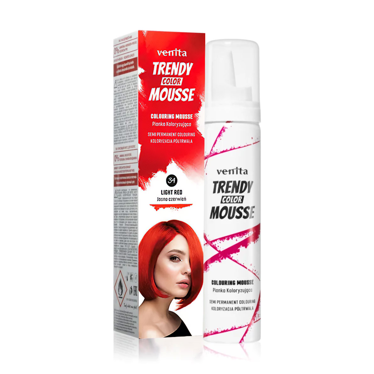 Відтінковий мус для волосся Venita Trendy Color Mousse 34 Ніжно-червоний, 75 мл